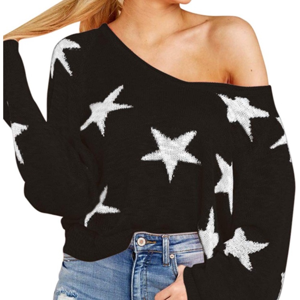New Batwing Sleeve Raglan Sweater with Stars - Picture 1 of 6